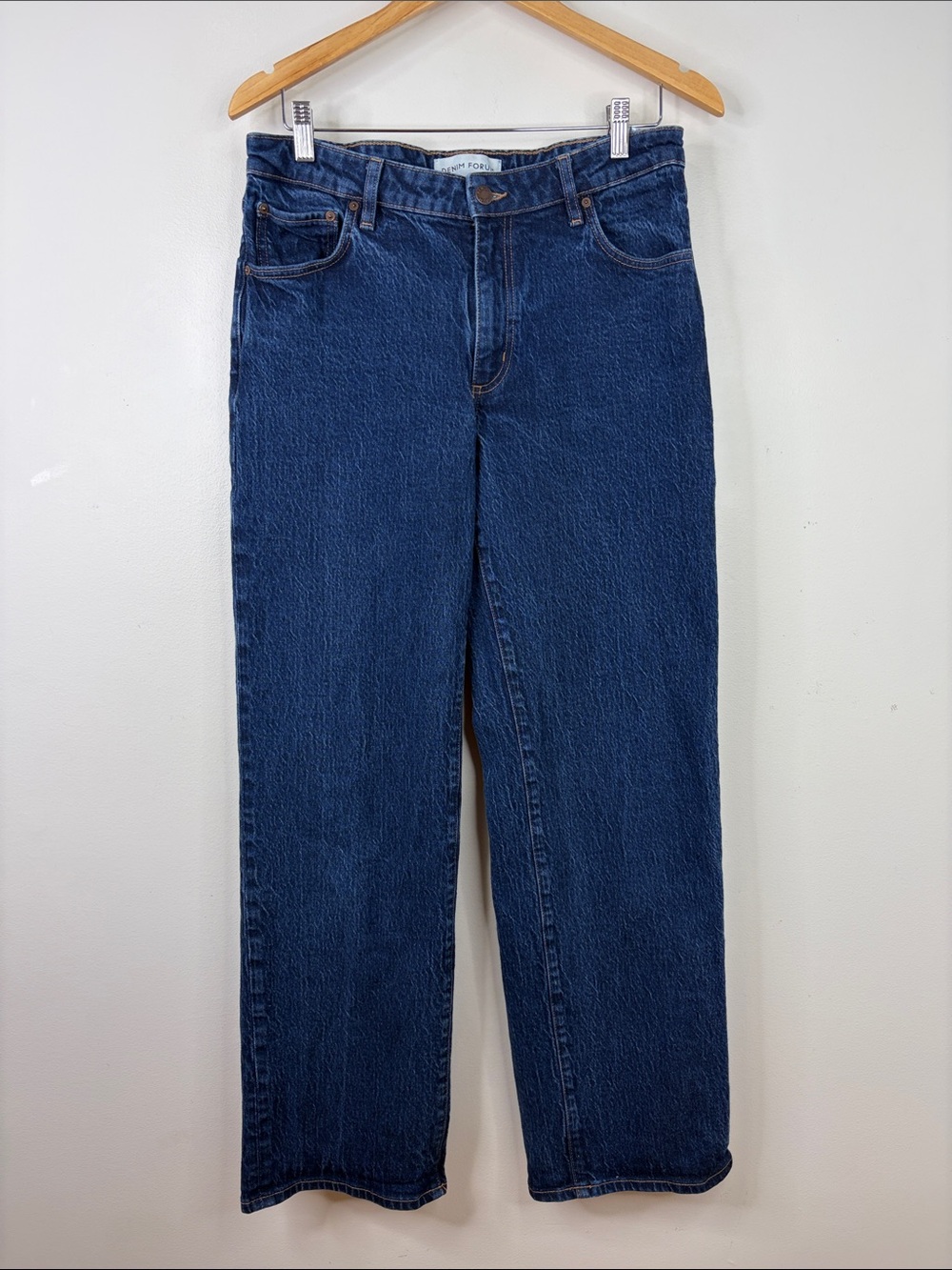 Denim Forum Jeans Womens 29 x 30 Salma Super Lo Rise Straight Baggy Dark Blue